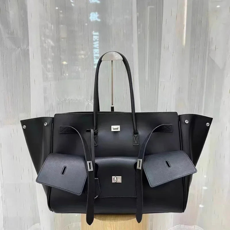 grand sac de cours en cuir noir