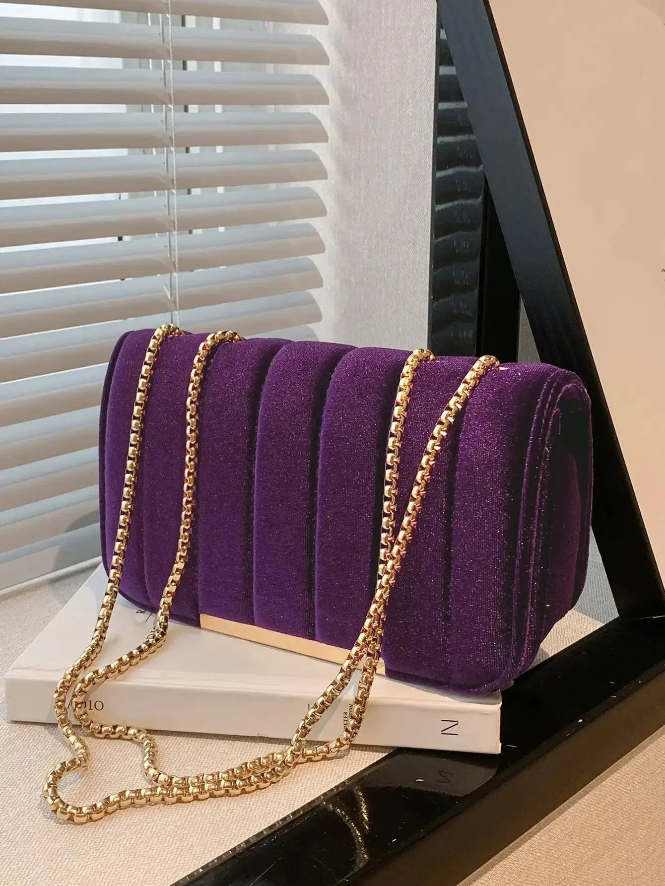 sac bandouliere velours violet