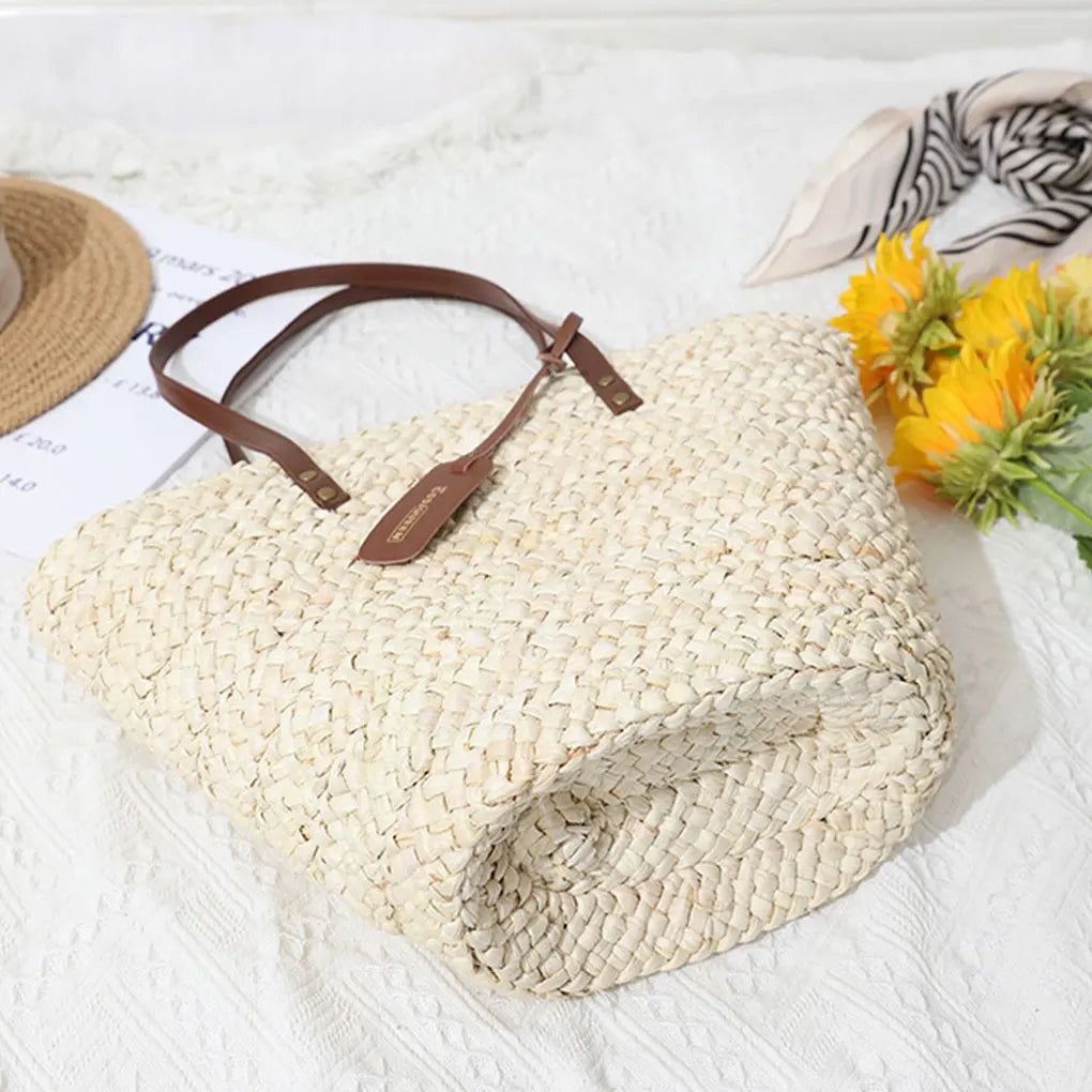 panier de plage en paille tresse