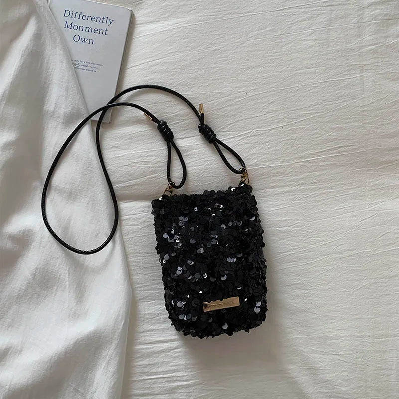 sac bandouliere paillettes noir