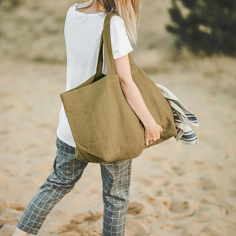 sac de plage familiale khaki en lin