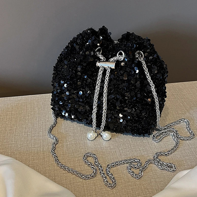 sac bandouliere noir paillette chic