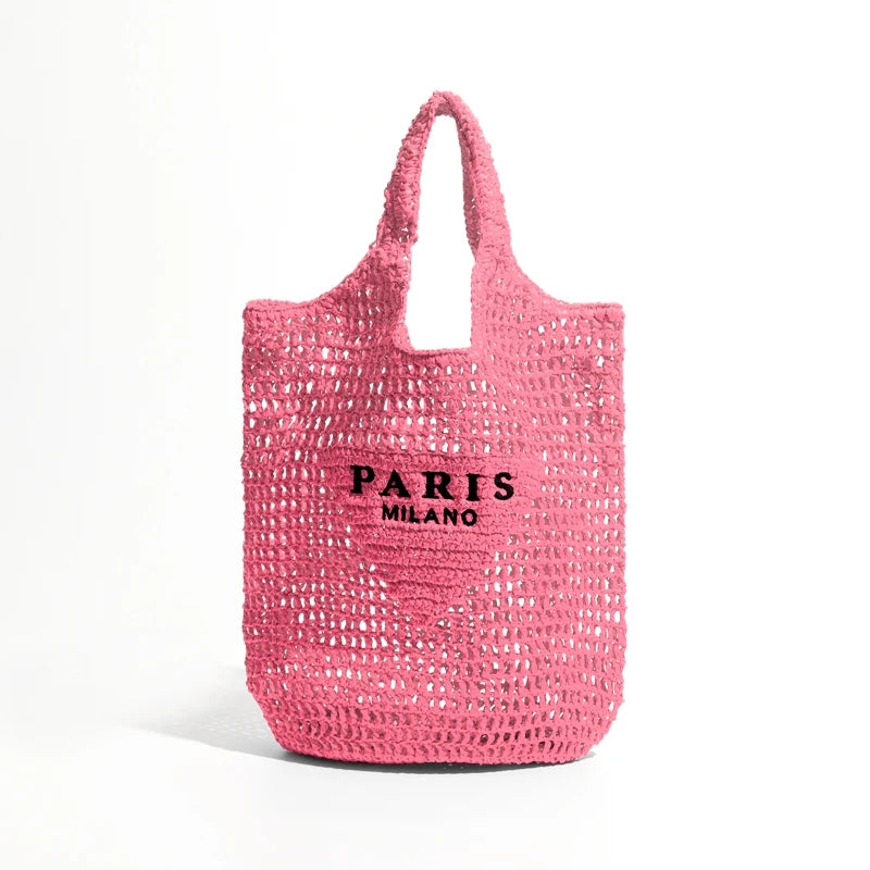 sac de plage paille rose