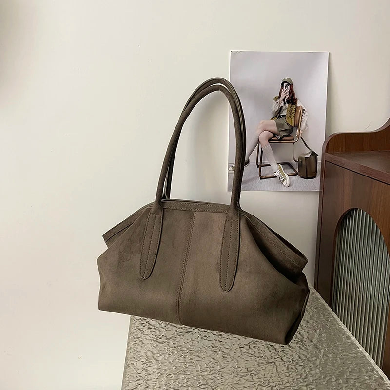 Sac porté épaule en suédine kaki tendance