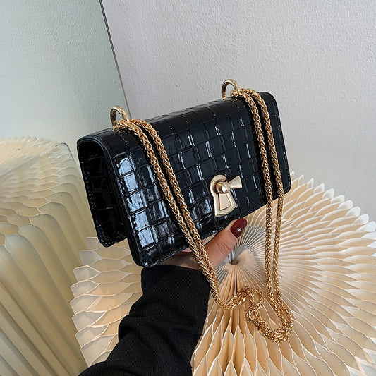 sac à main noir effet croco bandoulière chaîne