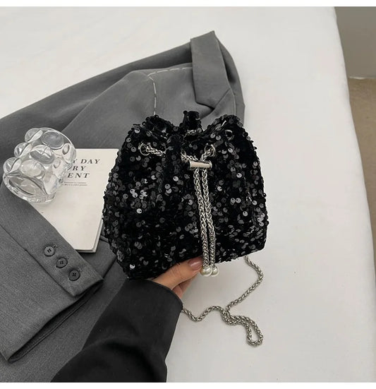 sac bandouliere noir paillette