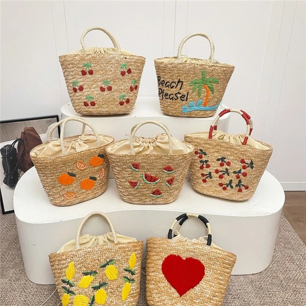 sac en paille brode colore