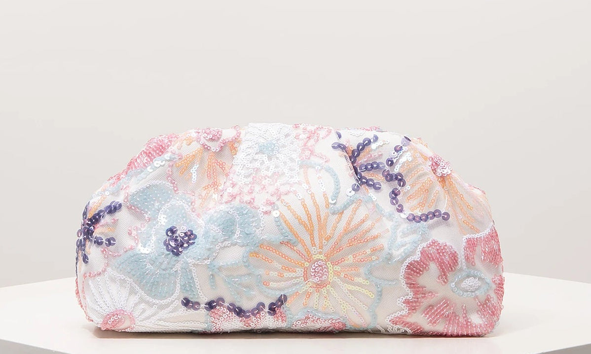 pochette a sequins bleu