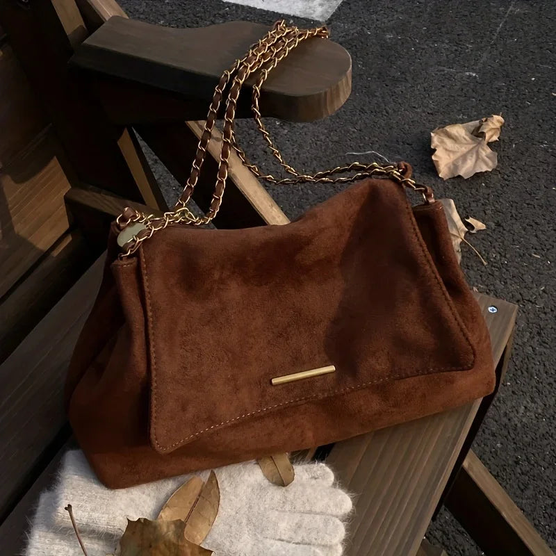 Sac façon daim marron chocolat femme elegant