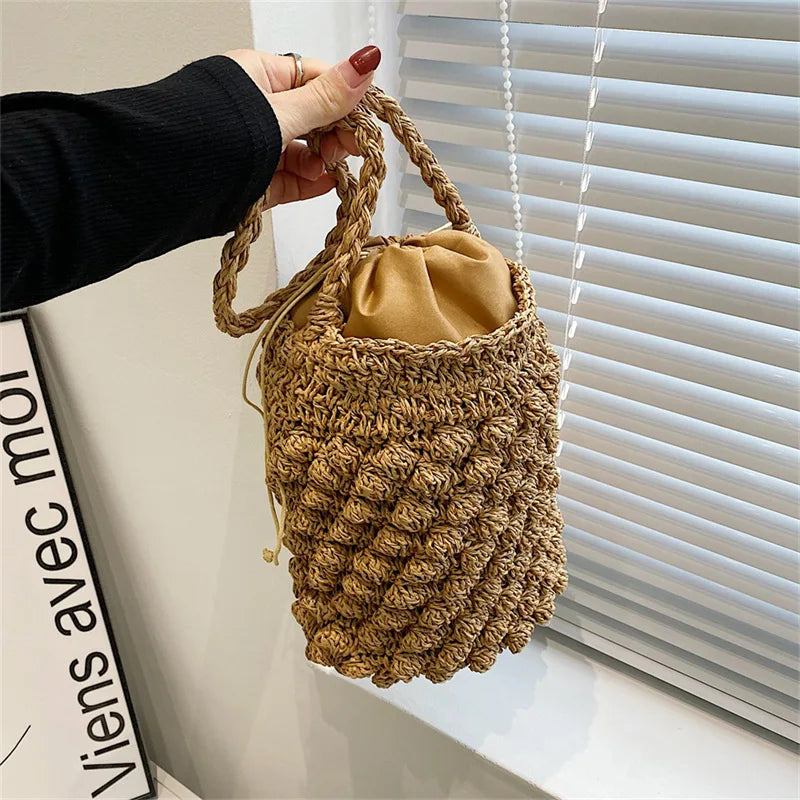 sac seau en paille rond