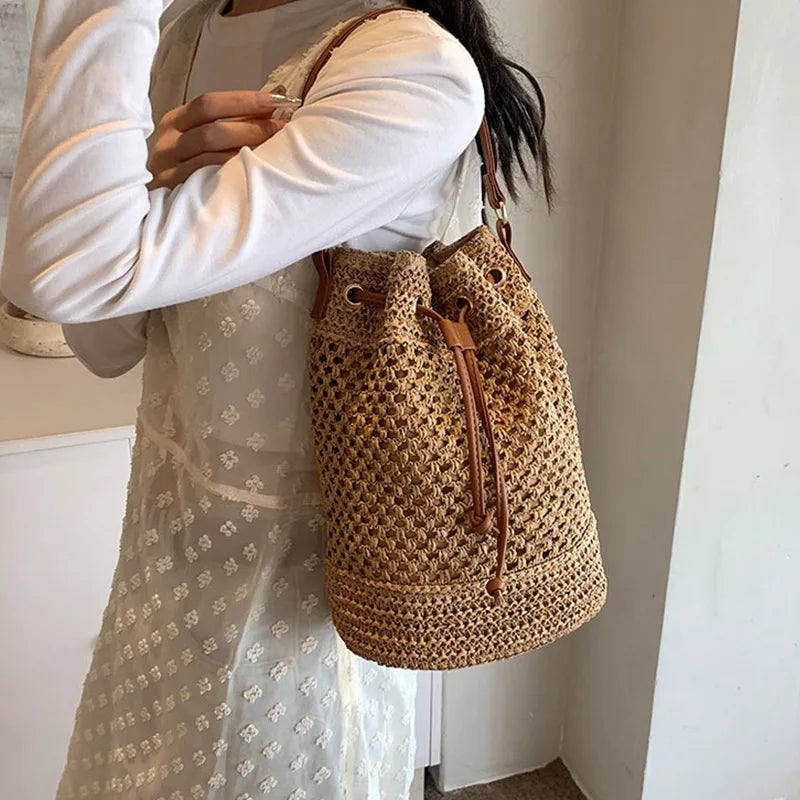 sac bourse en paille epaule