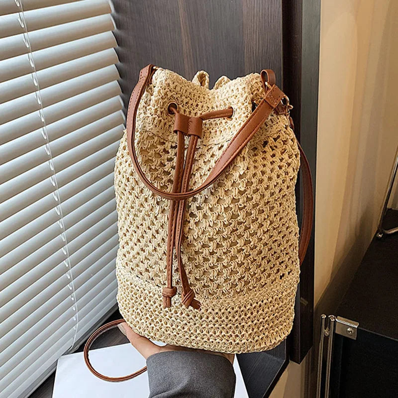 sac bourse en paille beige