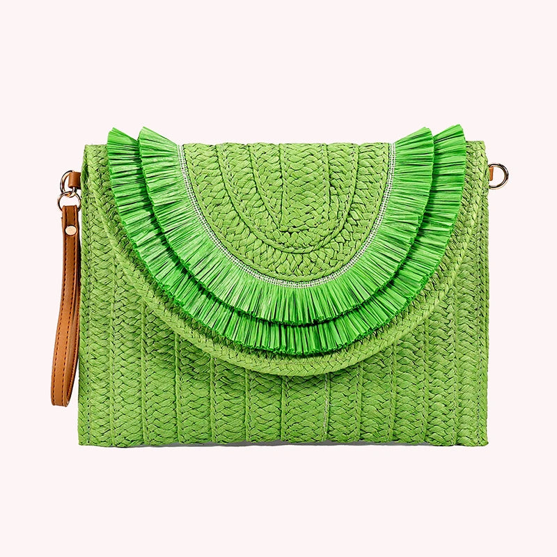 pochette en paille verte ete