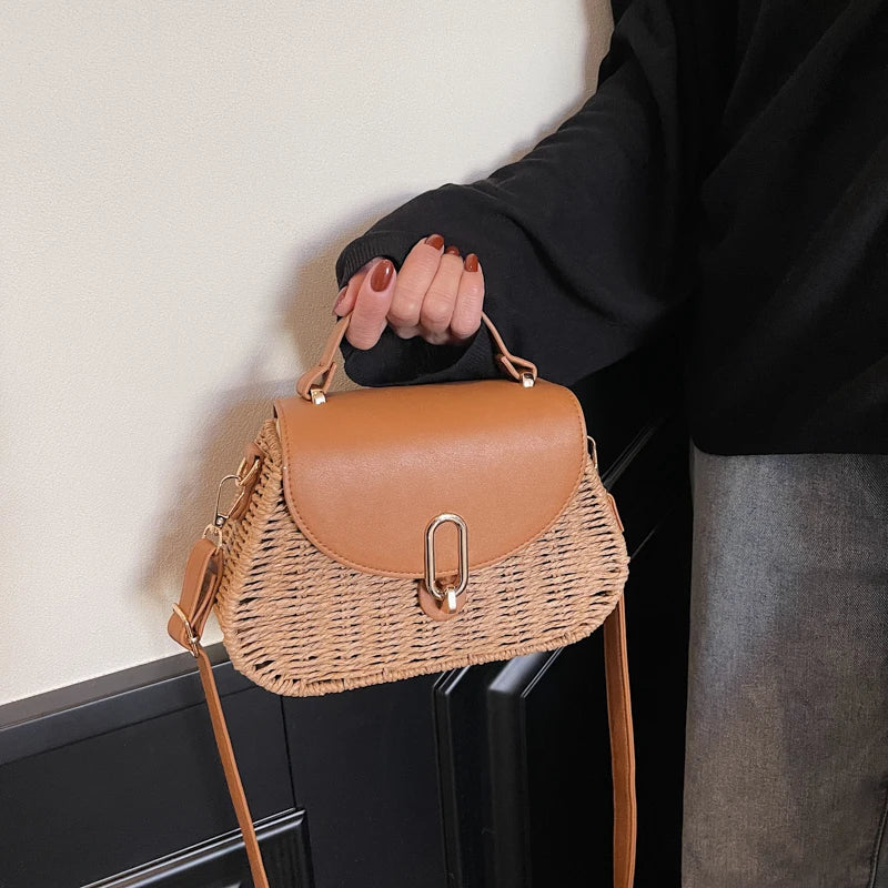 sac bandouliere raphia et cuir ete