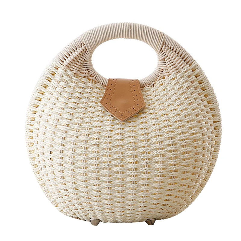 sac en paille rond beige