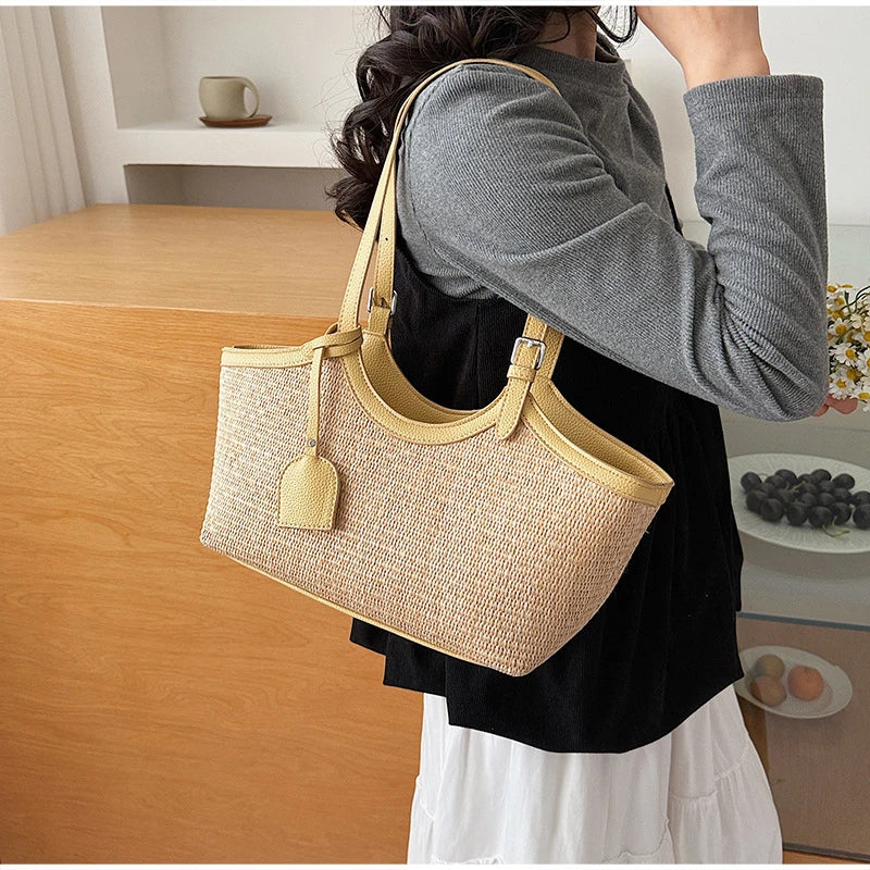 sac a main paille et cuir elegant