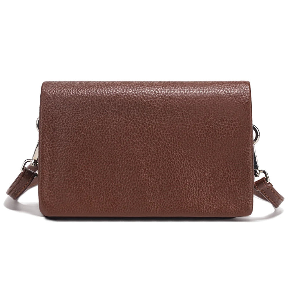 Pochette bandoulière en cuir grainé marron