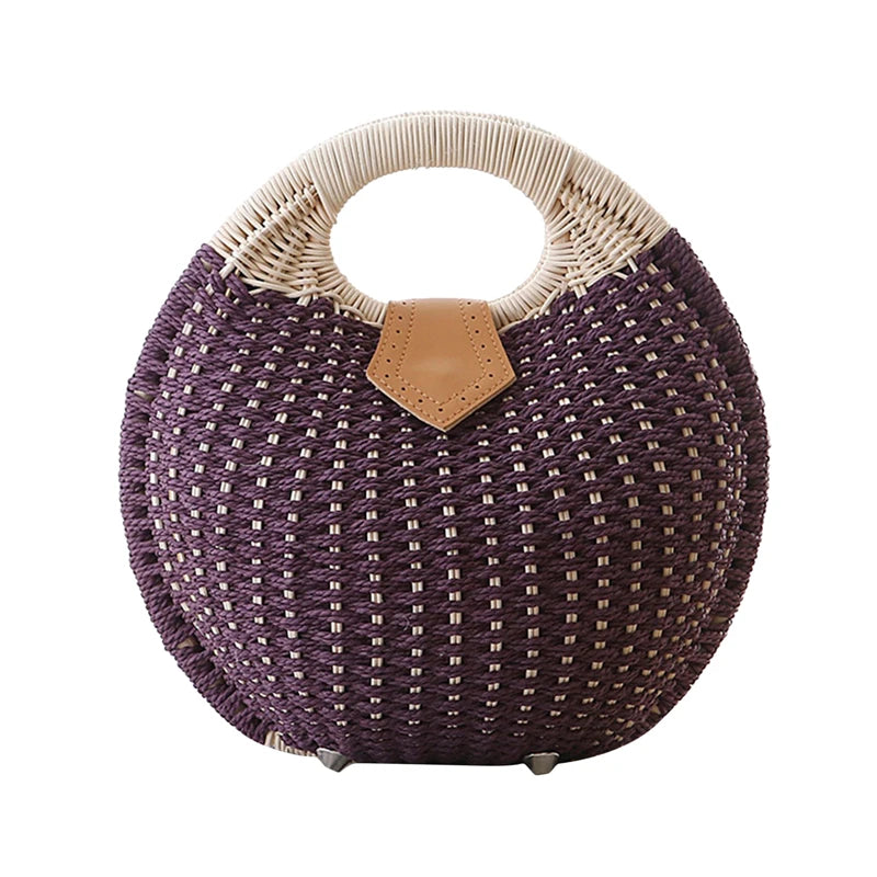 sac en paille rond violet