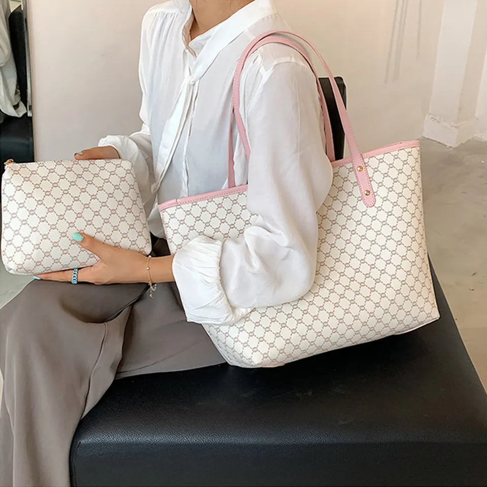 sac cabas grand format rose et blanc