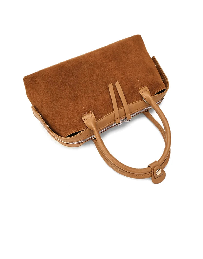 Sac bowling camel en cuir suédé vu de dessus