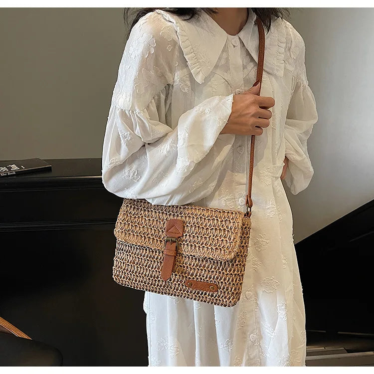 sac bandouliere en paille rectangle