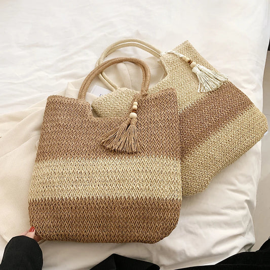 sac en paille tressé bicolore