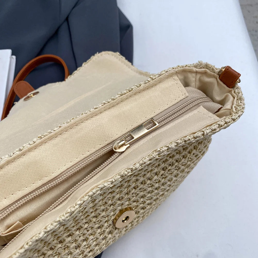 sac besace en paille zip