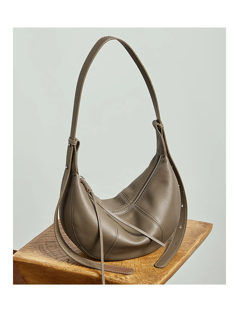 sac banane cuir beige