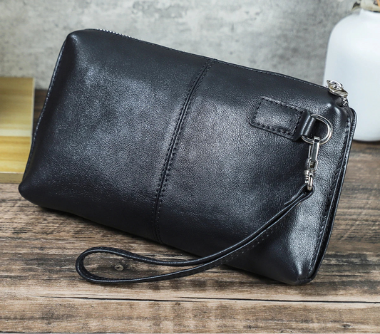 pochette pour homme cuir noir