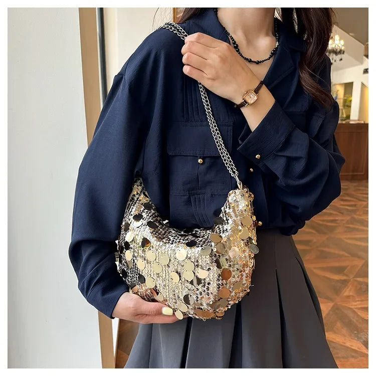 sac paillettes dore femme porte epaule