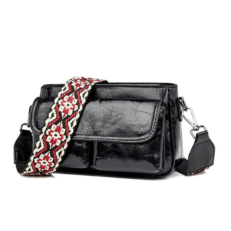 Sac bandoulière métallisé noir en similicuir