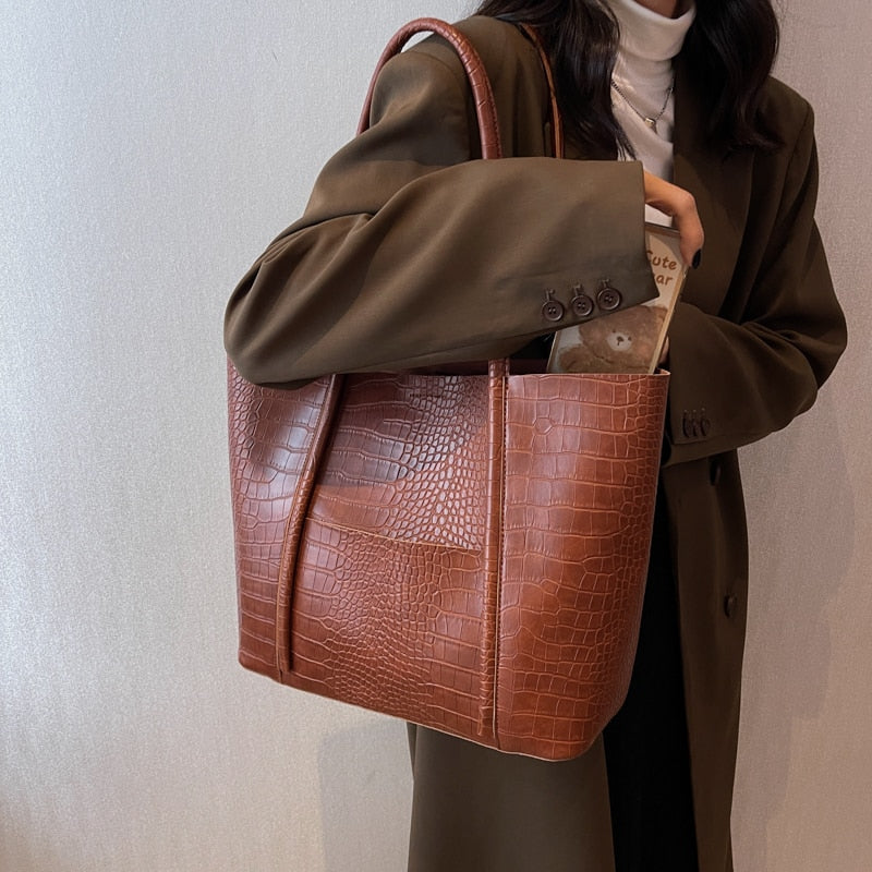 sac a main cabas cuir croco camel