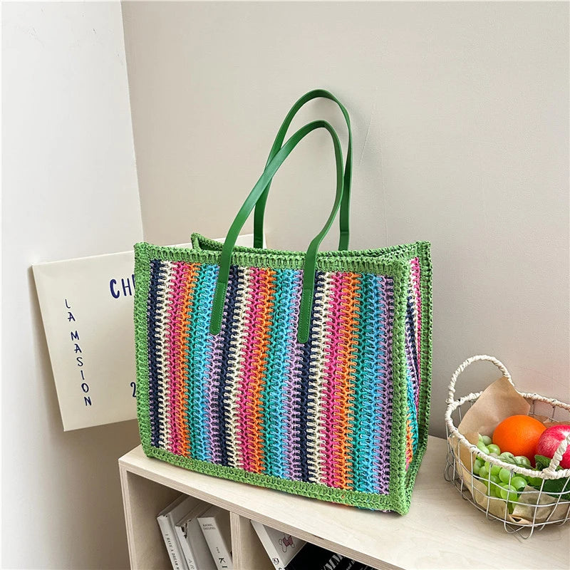 grand sac en paille vert