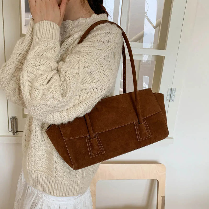 sac cabas porte epaule en daim marron