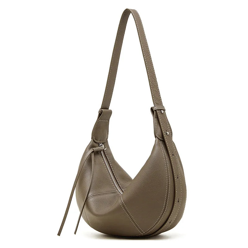 sac banane cuir taupe