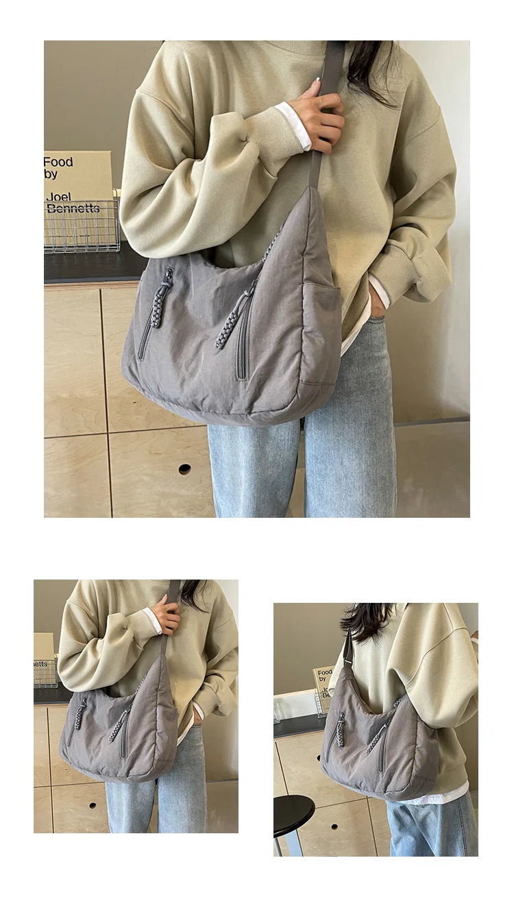 sac besace femme en nylon porté bandouliere