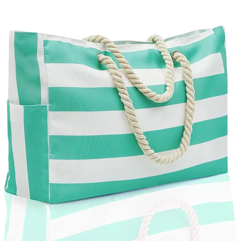 Sac Plage XXL Famille Mabecol – Grand Cabas Nylon Femme, Ultra Spacieux Avec Poches Maille, Parfait Piscine & Vacances