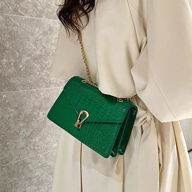 sac bandouliere imitation croco vert