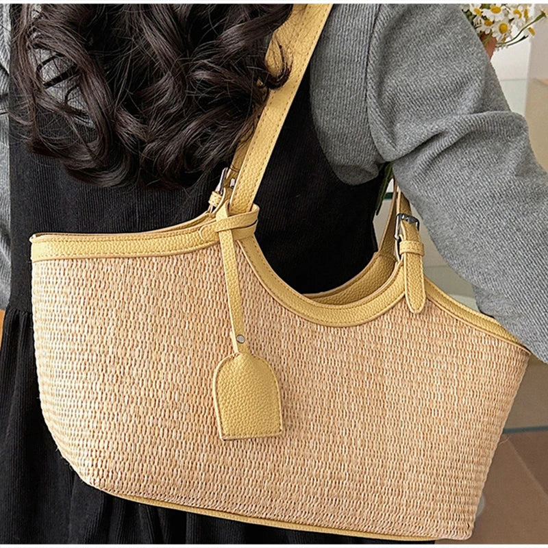 sac a main paille et cuir jaune