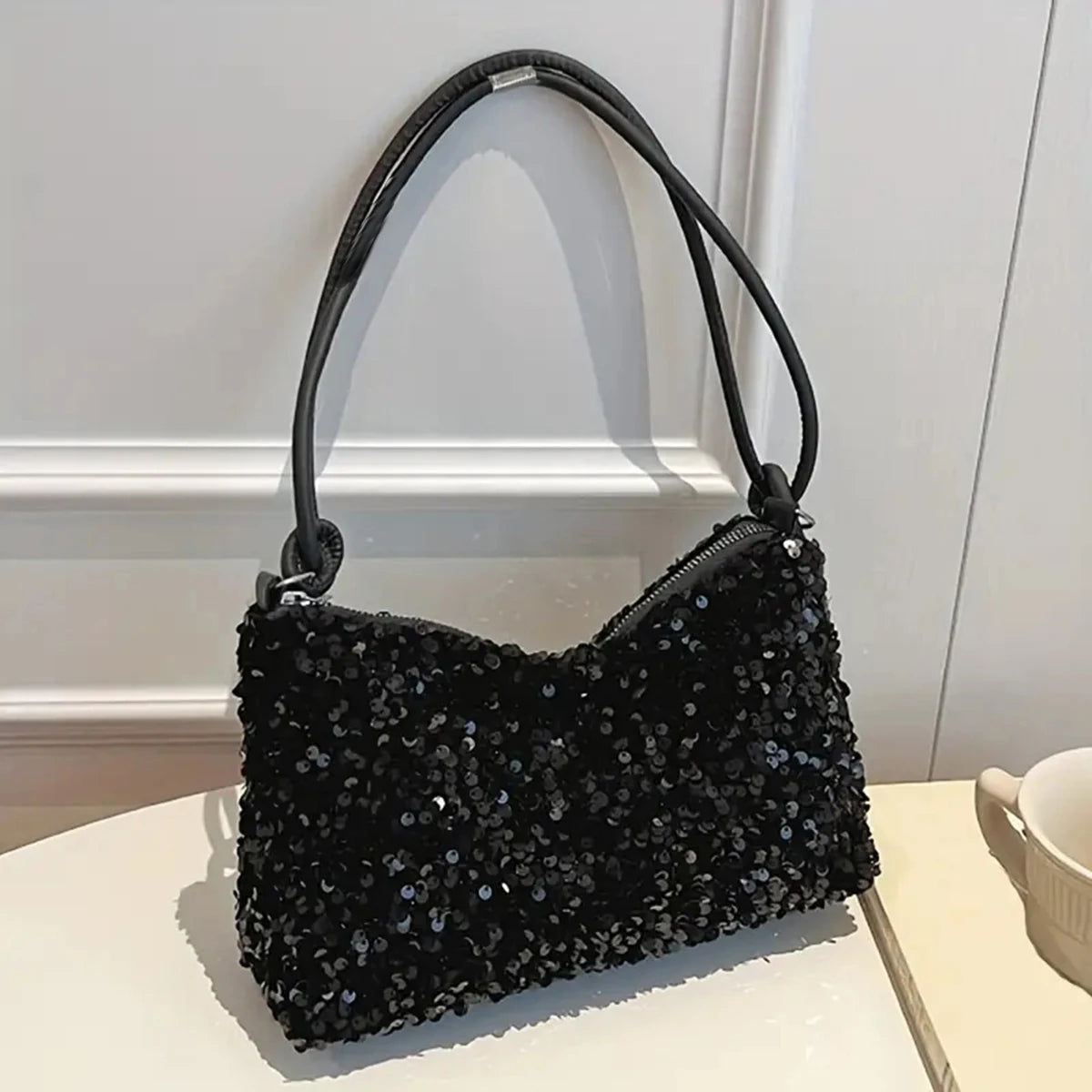 sac a main noir a sequins chic