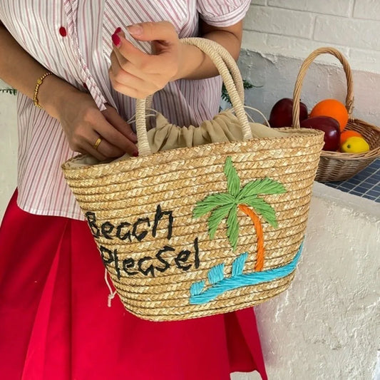 panier en paillle brode