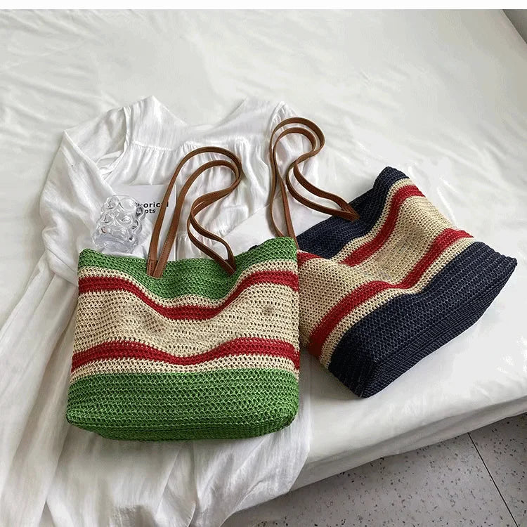 sac cabas paille et cuir