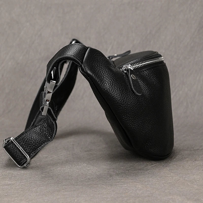 sac banane homme en cuir noir