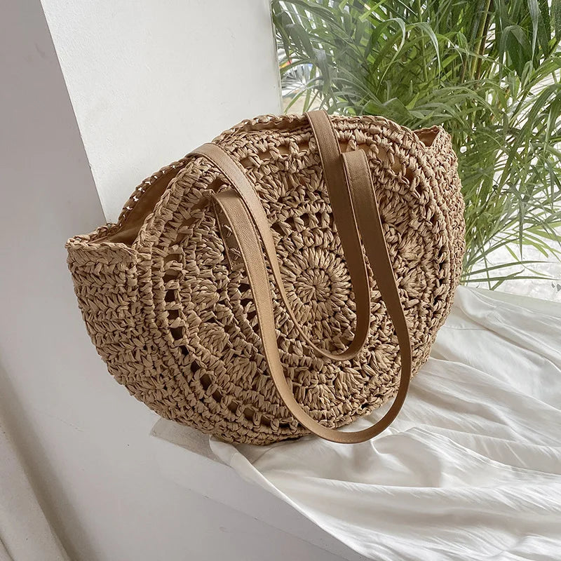 sac de plage en paille beige