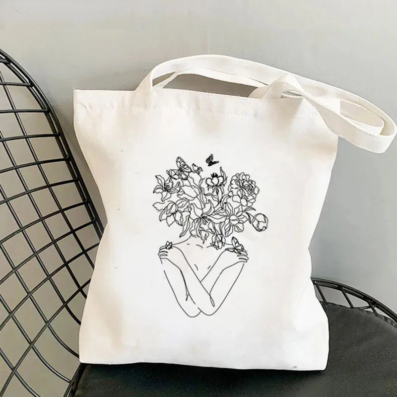 tote bag design corps humain fleuris