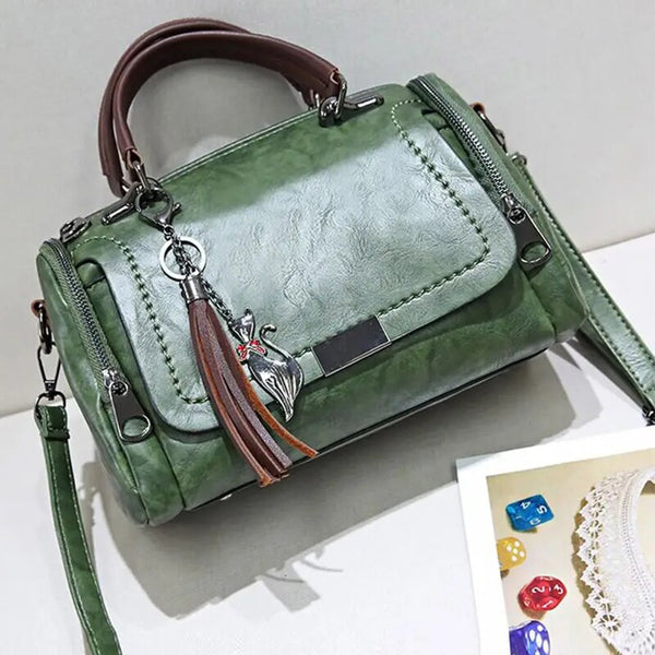 Sac à Main Vintage En Cuir Véritable - Marron - Paris - Occasion Très Bon état