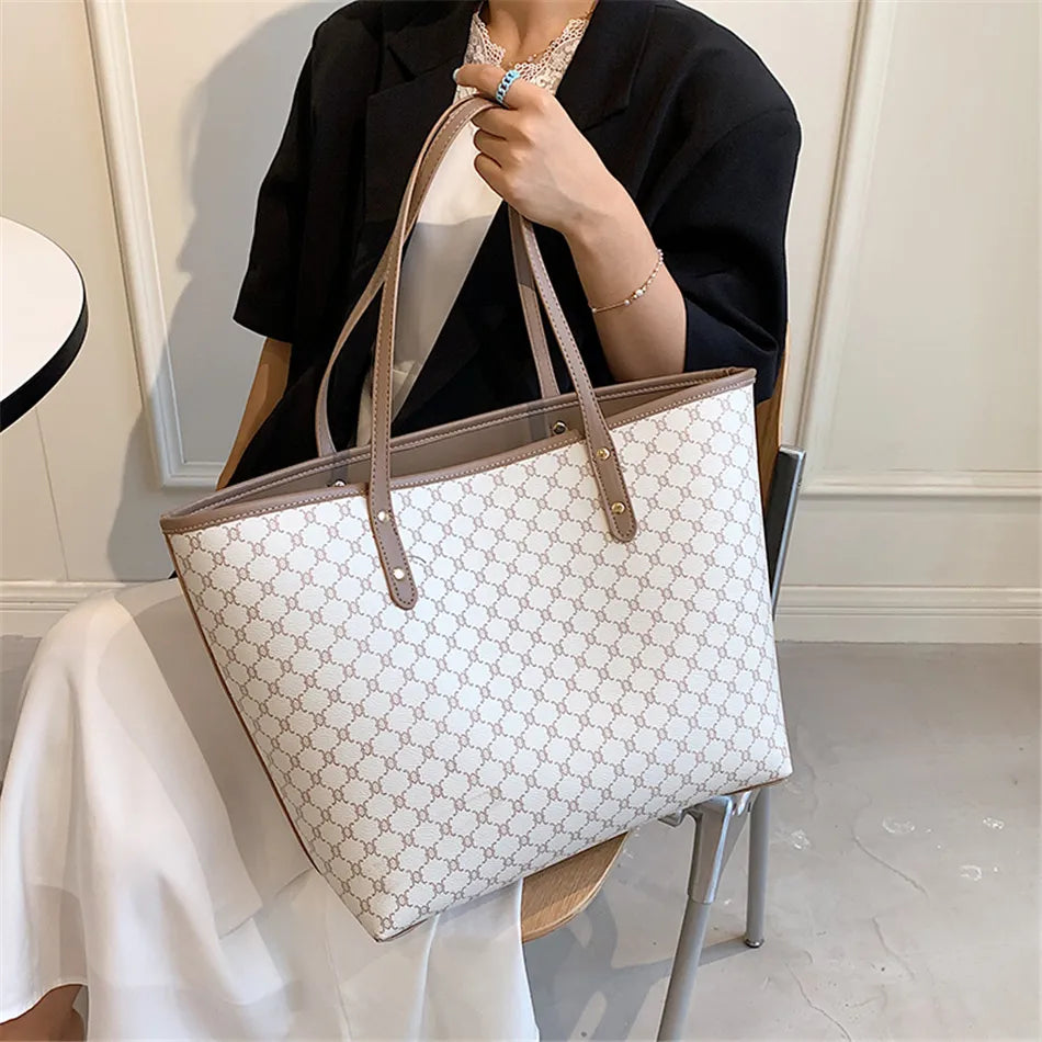 sac cabas en similicuir blanc et marron