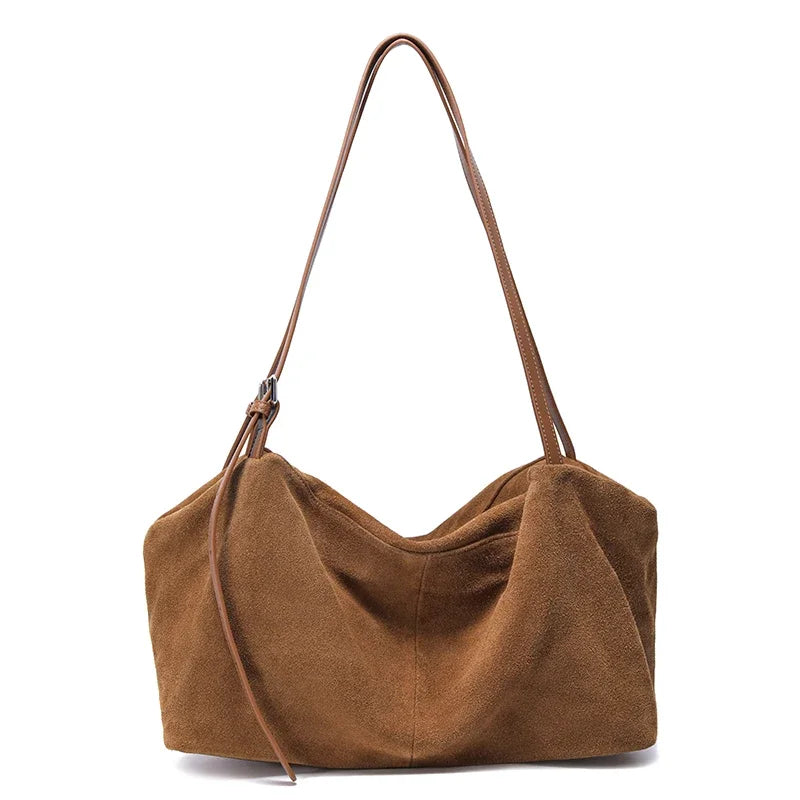 Sac en daim femme camel avec anses réglables