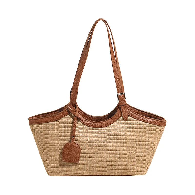 sac a main paille et cuir camel