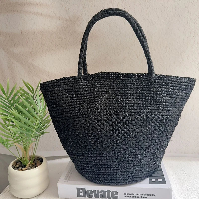 sac de plage raphia noir